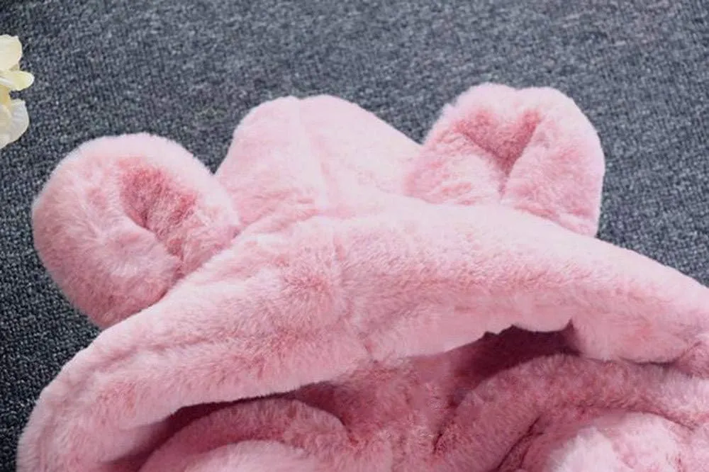 Toddler Baby Girl Winter Fur Hooded Coat Rabbit Ears Jacket Cloak Snowsuit Warm Outerwear Kids Clothes 6M-6Y