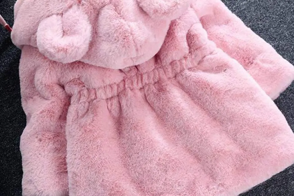 Toddler Baby Girl Winter Fur Hooded Coat Rabbit Ears Jacket Cloak Snowsuit Warm Outerwear Kids Clothes 6M-6Y