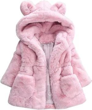 Toddler Baby Girl Winter Fur Hooded Coat Rabbit Ears Jacket Cloak Snowsuit Warm Outerwear Kids Clothes 6M-6Y