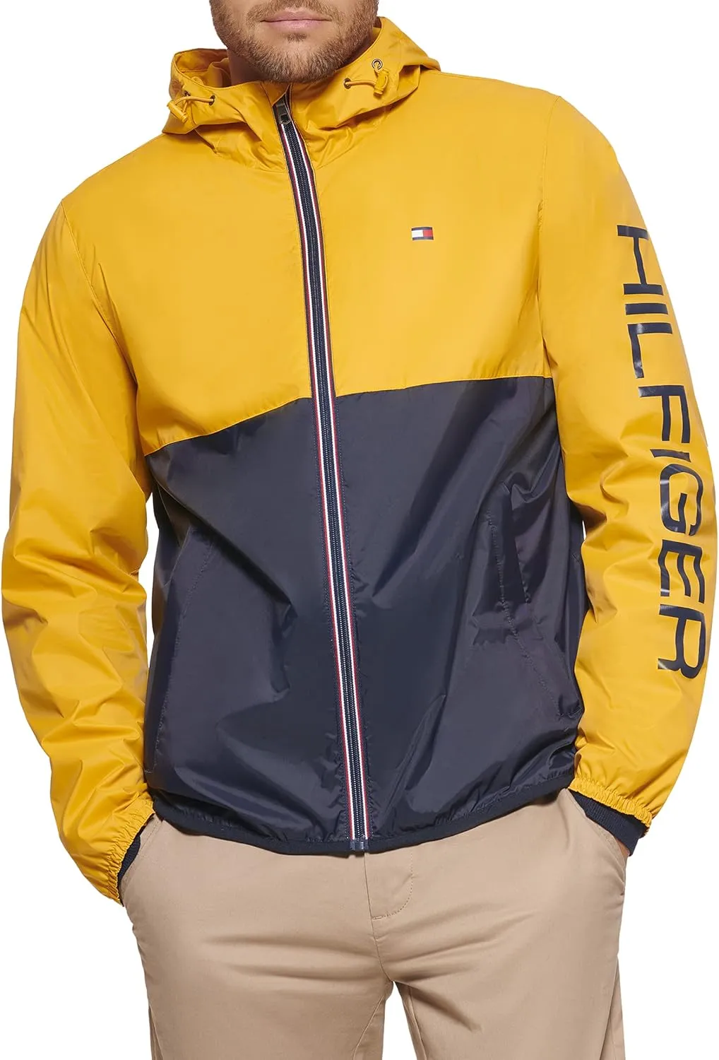 Tommy Hilfiger Men's Lightweight Active Water Resistant Hooded Rain Jacket
