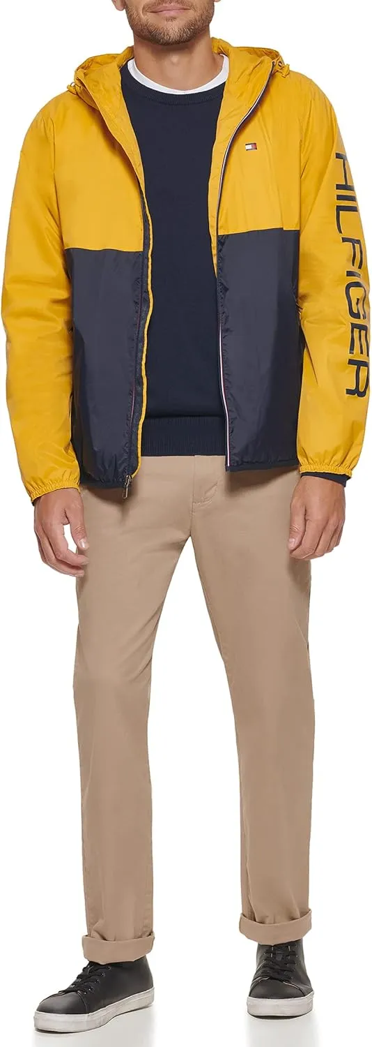 Tommy Hilfiger Men's Lightweight Active Water Resistant Hooded Rain Jacket