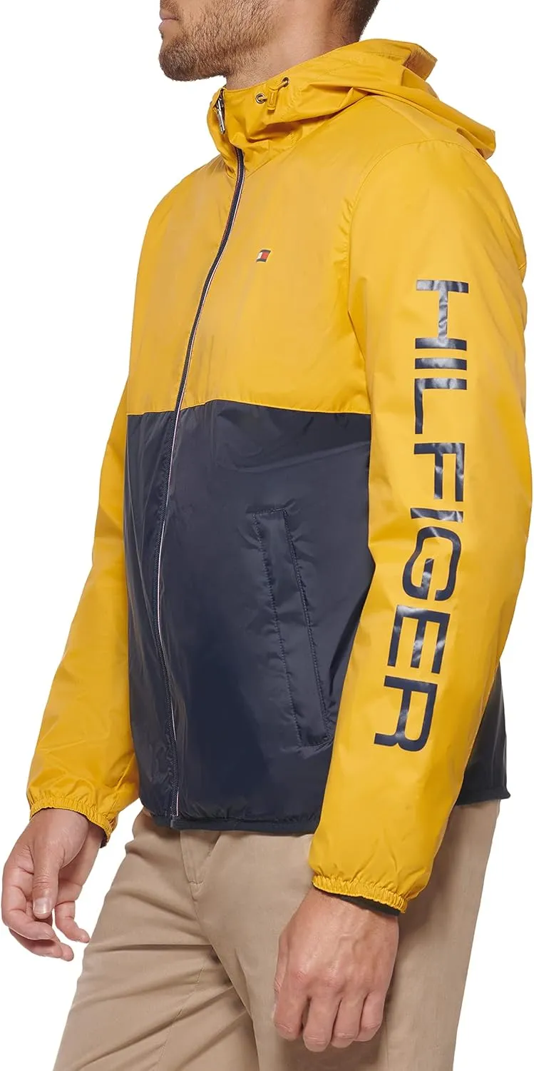 Tommy Hilfiger Men's Lightweight Active Water Resistant Hooded Rain Jacket