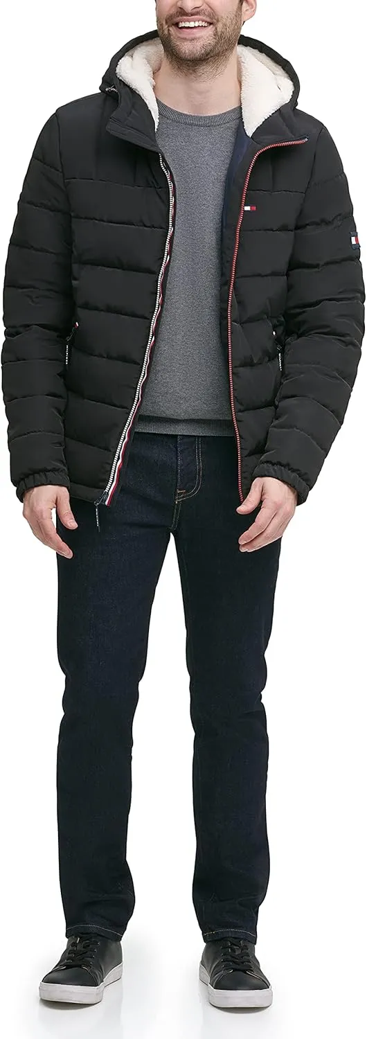 Tommy Hilfiger Men's Midweight Sherpa Lined Hooded Water Resistant Puffer Jacket