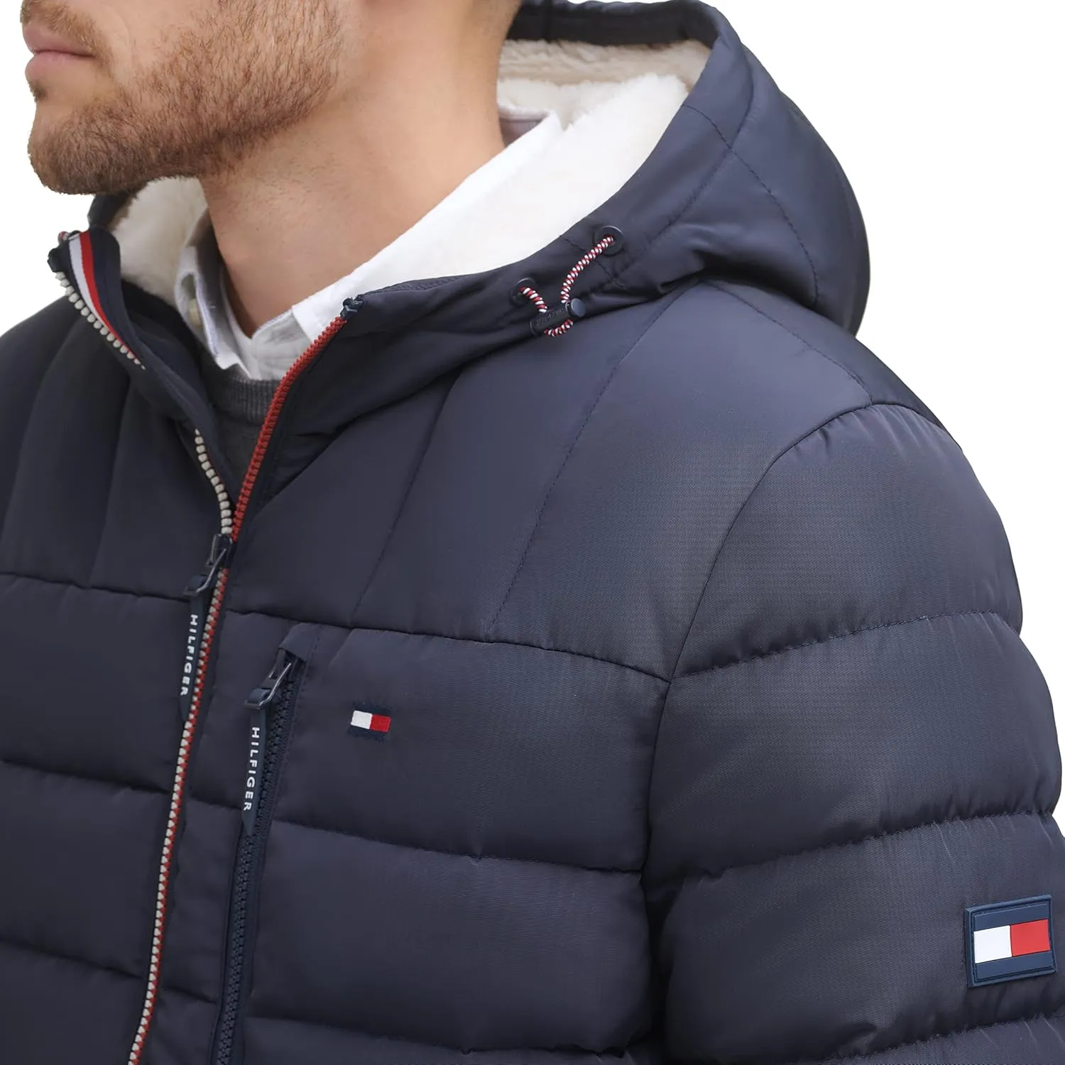 Tommy Hilfiger Men's Midweight Sherpa Lined Hooded Water Resistant Puffer Jacket