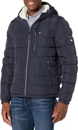 Tommy Hilfiger Men's Midweight Sherpa Lined Hooded Water Resistant Puffer Jacket