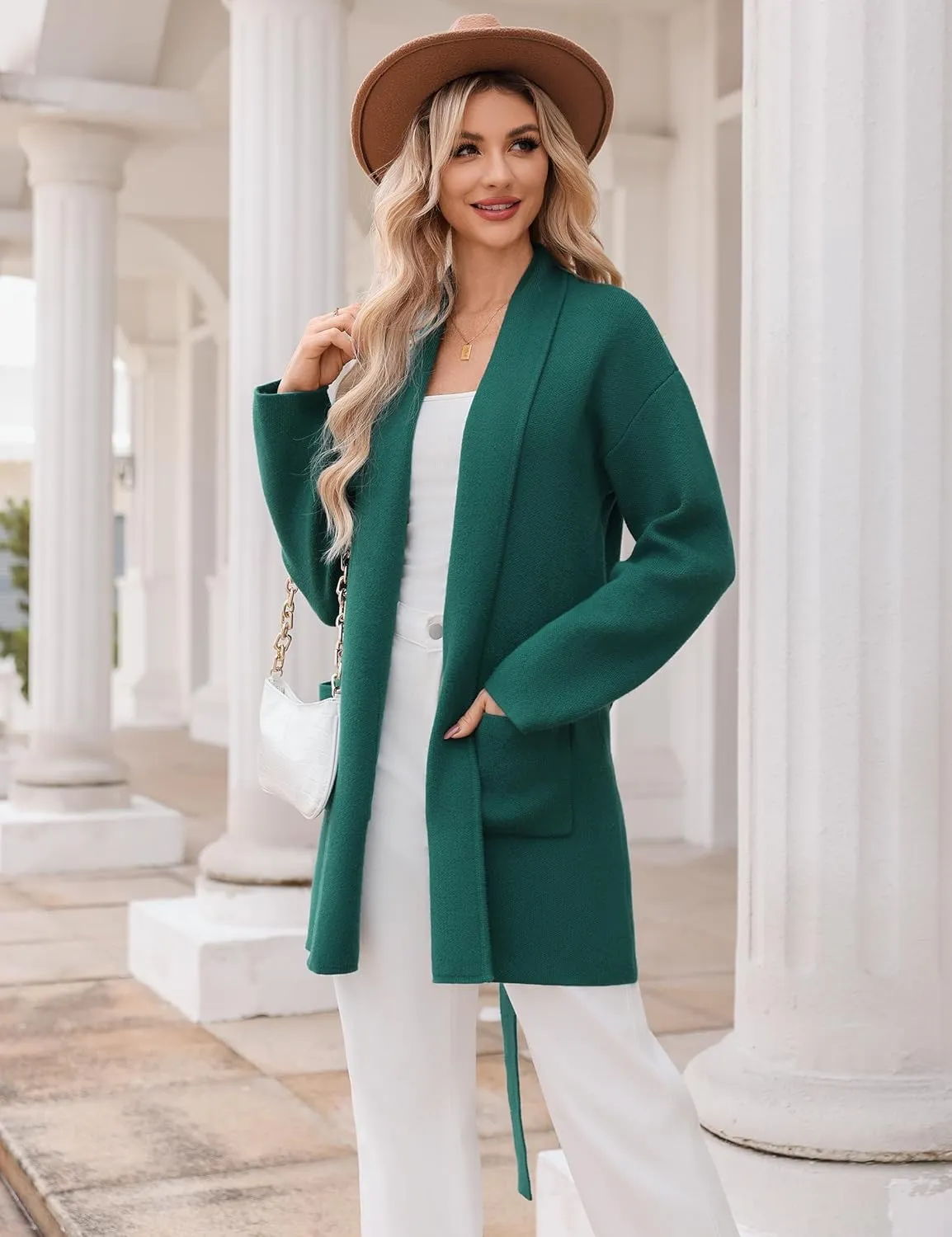 Totatuit Long Cardigan Sweaters for Women with Belt 2025 Fall Spring Open Front Knit Sweaters for Women with Pockets