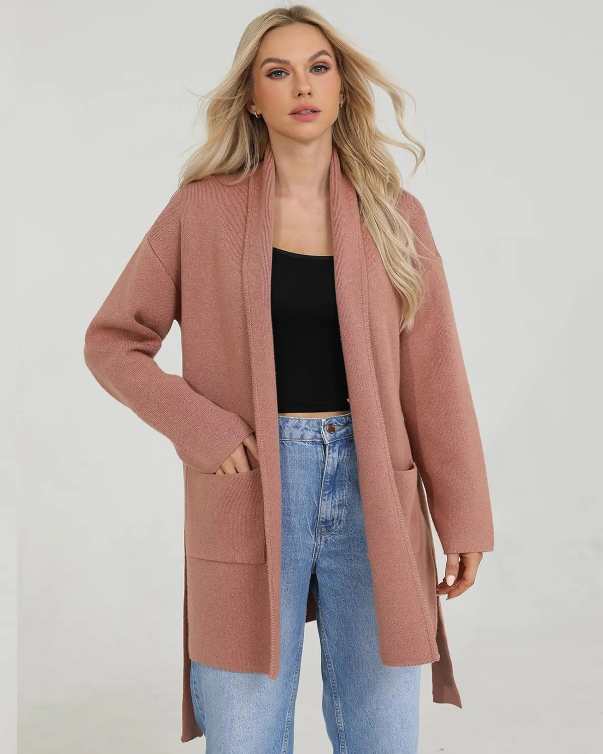 Totatuit Long Cardigan Sweaters for Women with Belt 2025 Fall Spring Open Front Knit Sweaters for Women with Pockets