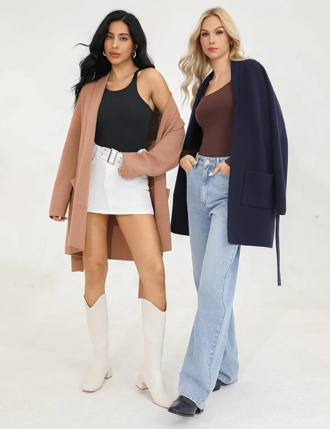 Totatuit Long Cardigan Sweaters for Women with Belt 2025 Fall Spring Open Front Knit Sweaters for Women with Pockets