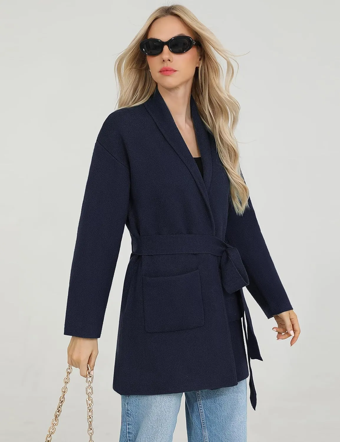 Totatuit Long Cardigan Sweaters for Women with Belt 2025 Fall Spring Open Front Knit Sweaters for Women with Pockets