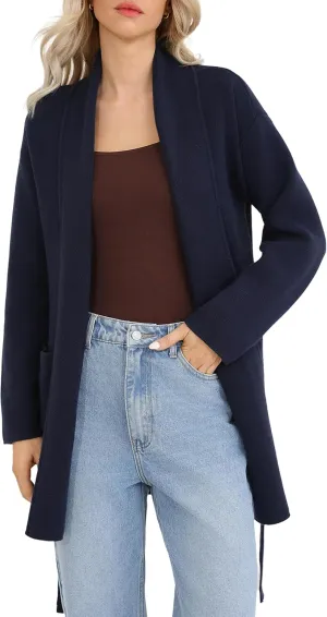 Totatuit Long Cardigan Sweaters for Women with Belt 2025 Fall Spring Open Front Knit Sweaters for Women with Pockets