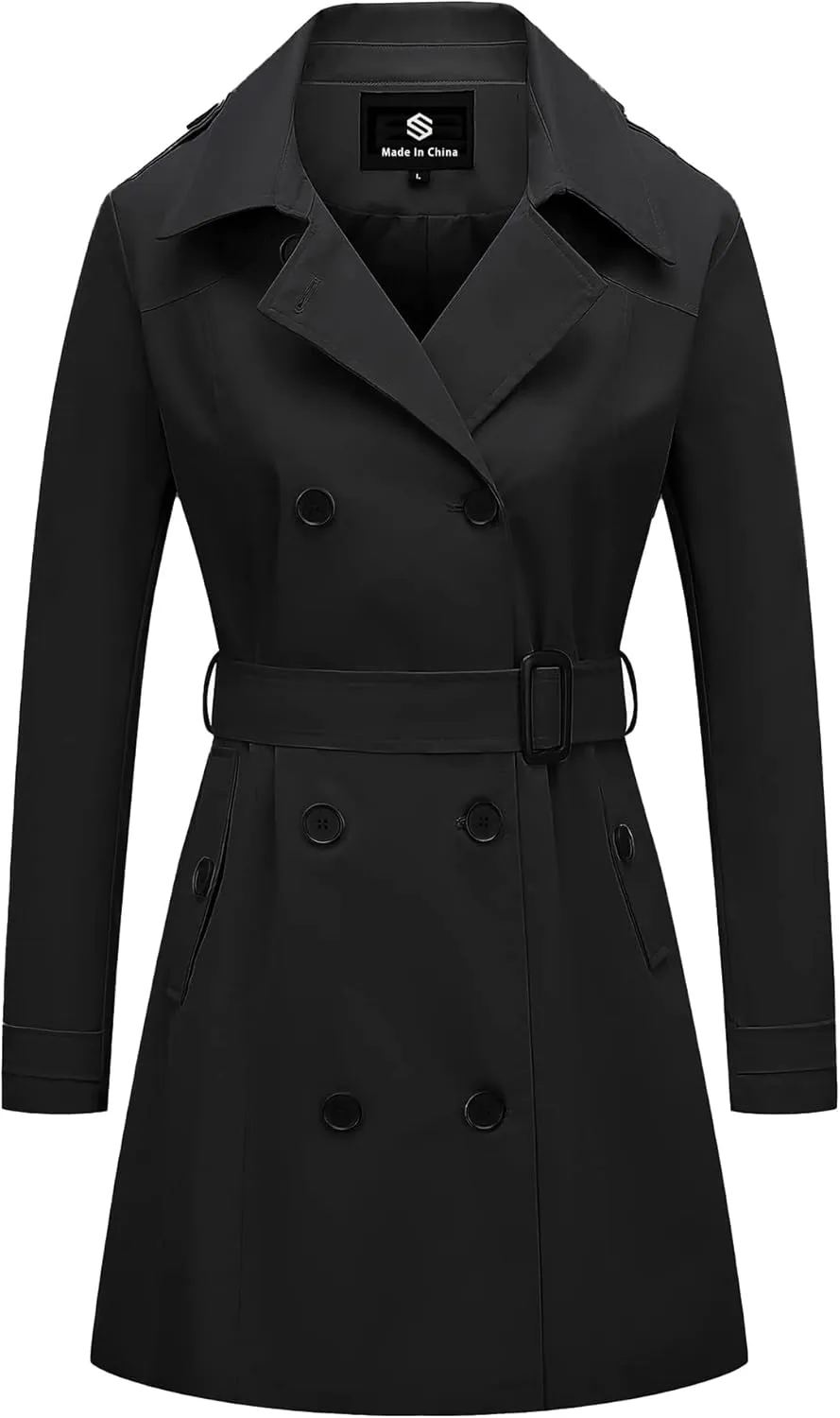 TRATENBY Women's Trench Coat Long Double Breasted Peacoat for Outerwear Trench Knee Length
