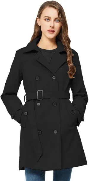 TRATENBY Women's Trench Coat Long Double Breasted Peacoat for Outerwear Trench Knee Length