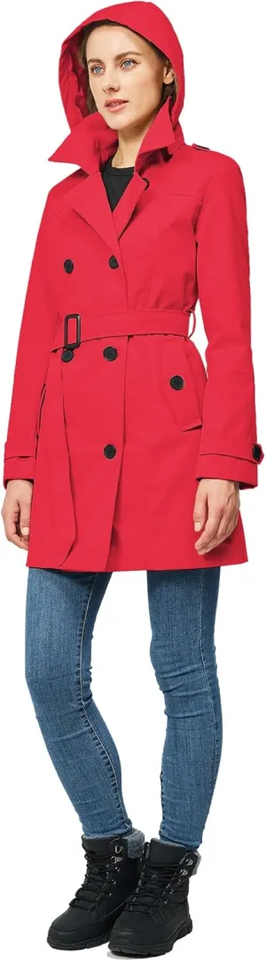 TRATENBY Women's Trench Coat Long Double Breasted Peacoat for Outerwear Trench Knee Length