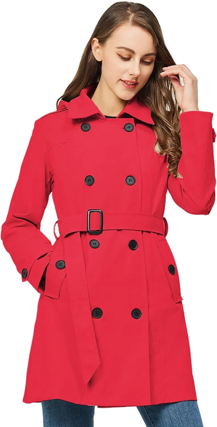 TRATENBY Women's Trench Coat Long Double Breasted Peacoat for Outerwear Trench Knee Length