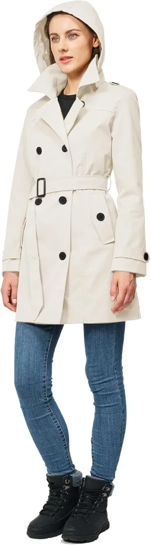 TRATENBY Women's Trench Coat Long Double Breasted Peacoat for Outerwear Trench Knee Length