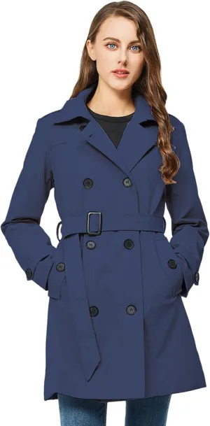 TRATENBY Women's Trench Coat Long Double Breasted Peacoat for Outerwear Trench Knee Length