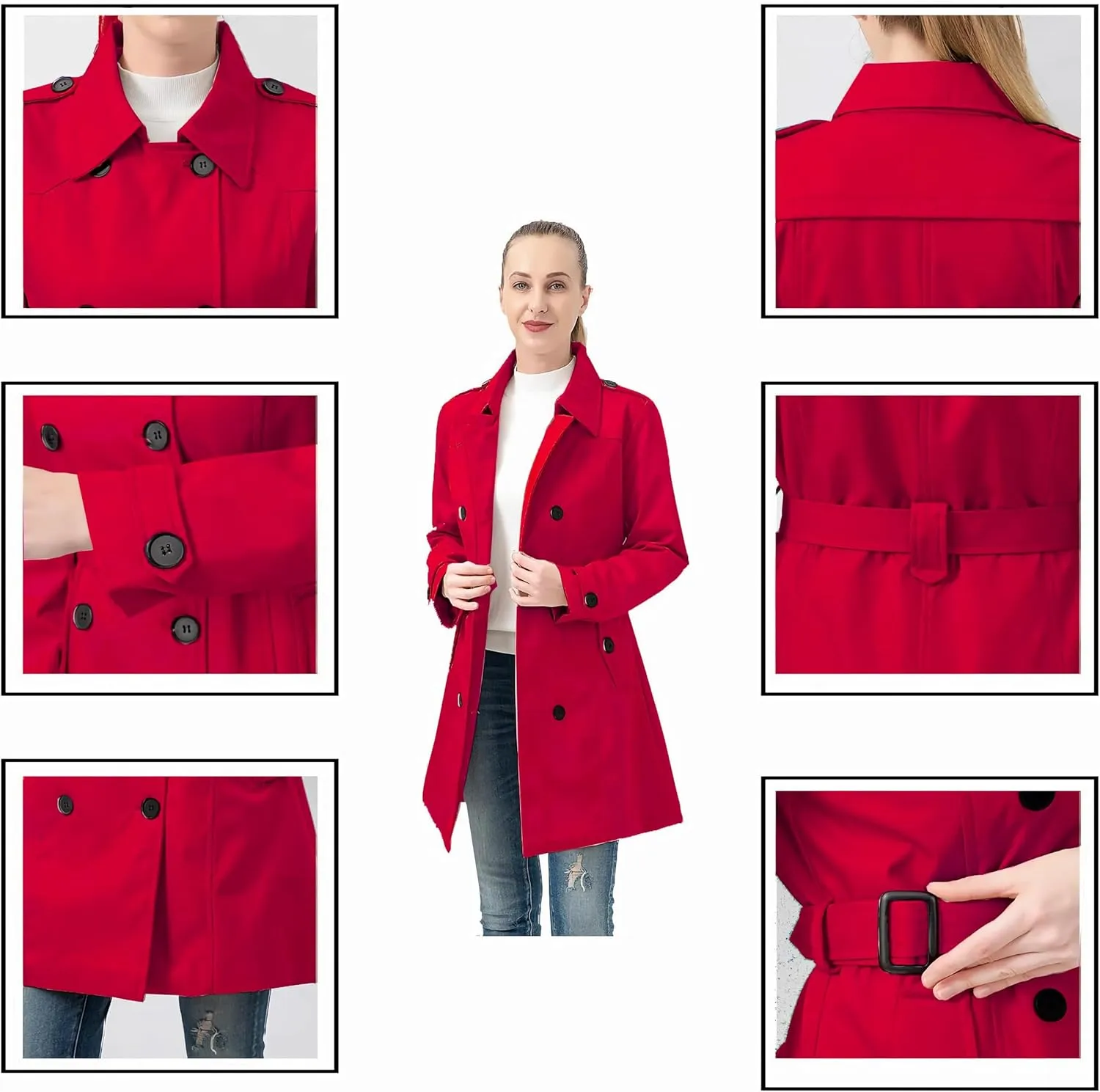 TRATENBY Women's Trench Coat Long Double Breasted Peacoat for Outerwear Trench Knee Length