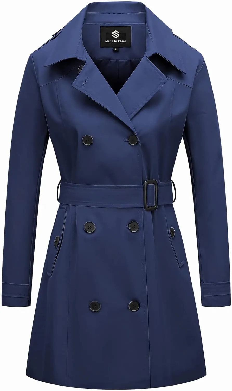 TRATENBY Women's Trench Coat Long Double Breasted Peacoat for Outerwear Trench Knee Length