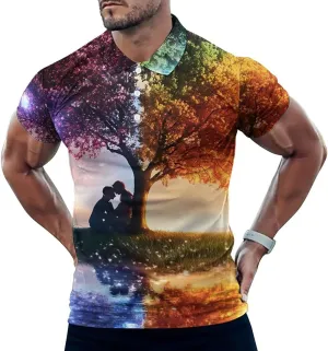 Tree and Life Slim Fit Men's Short Sleeve Polo Shirts Quick-Dry Breathable Golf T-Shirt Tops