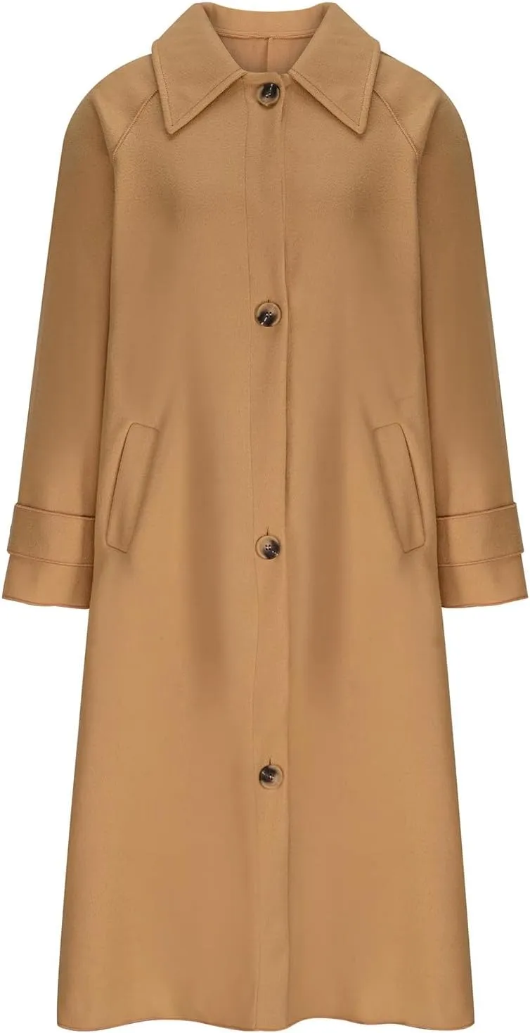 Trench Coat for Women, Classic Lapel Overcoat Outerwear Single Breasted Winter Jacket Windbreaker Long Warm Coats