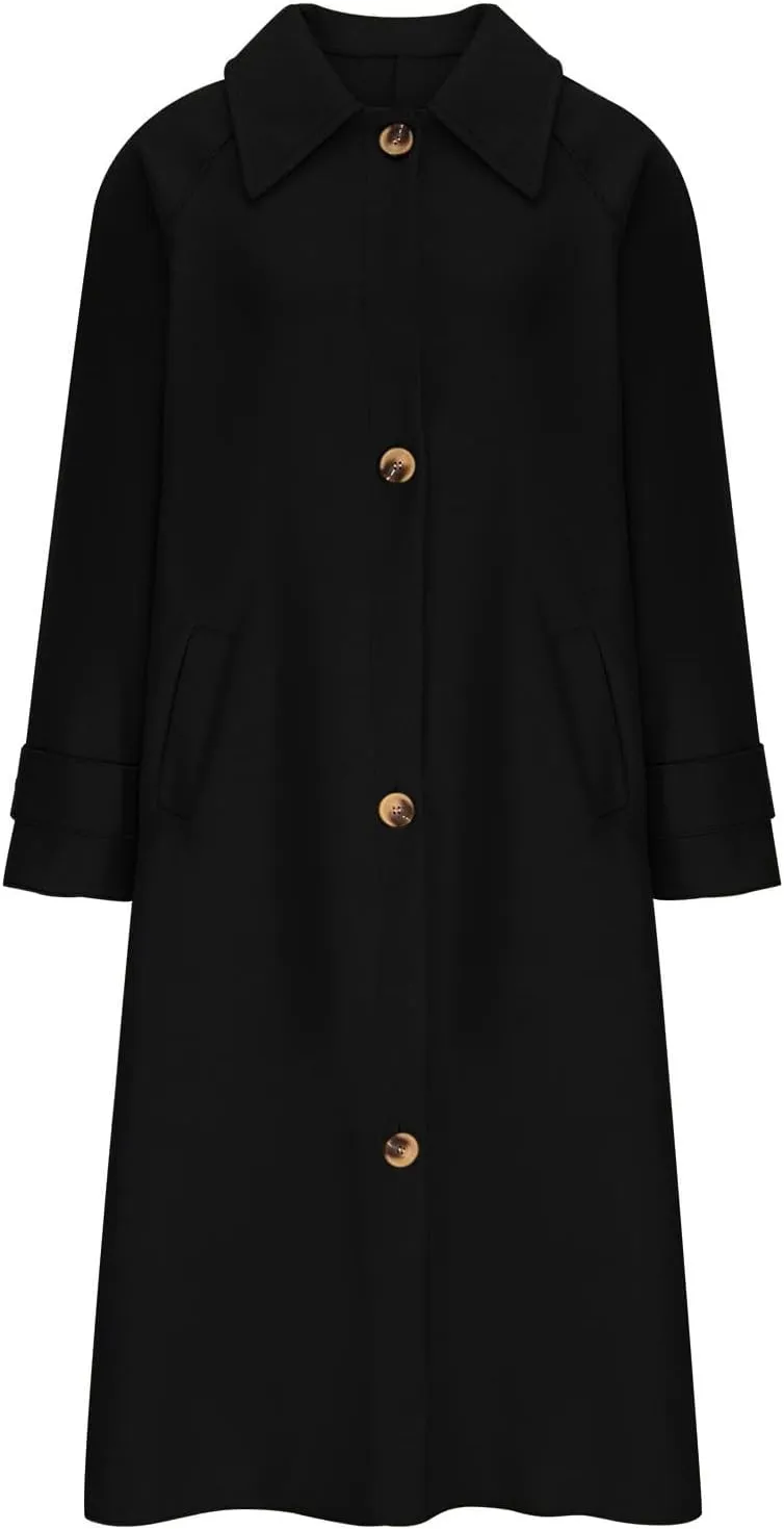 Trench Coat for Women, Classic Lapel Overcoat Outerwear Single Breasted Winter Jacket Windbreaker Long Warm Coats