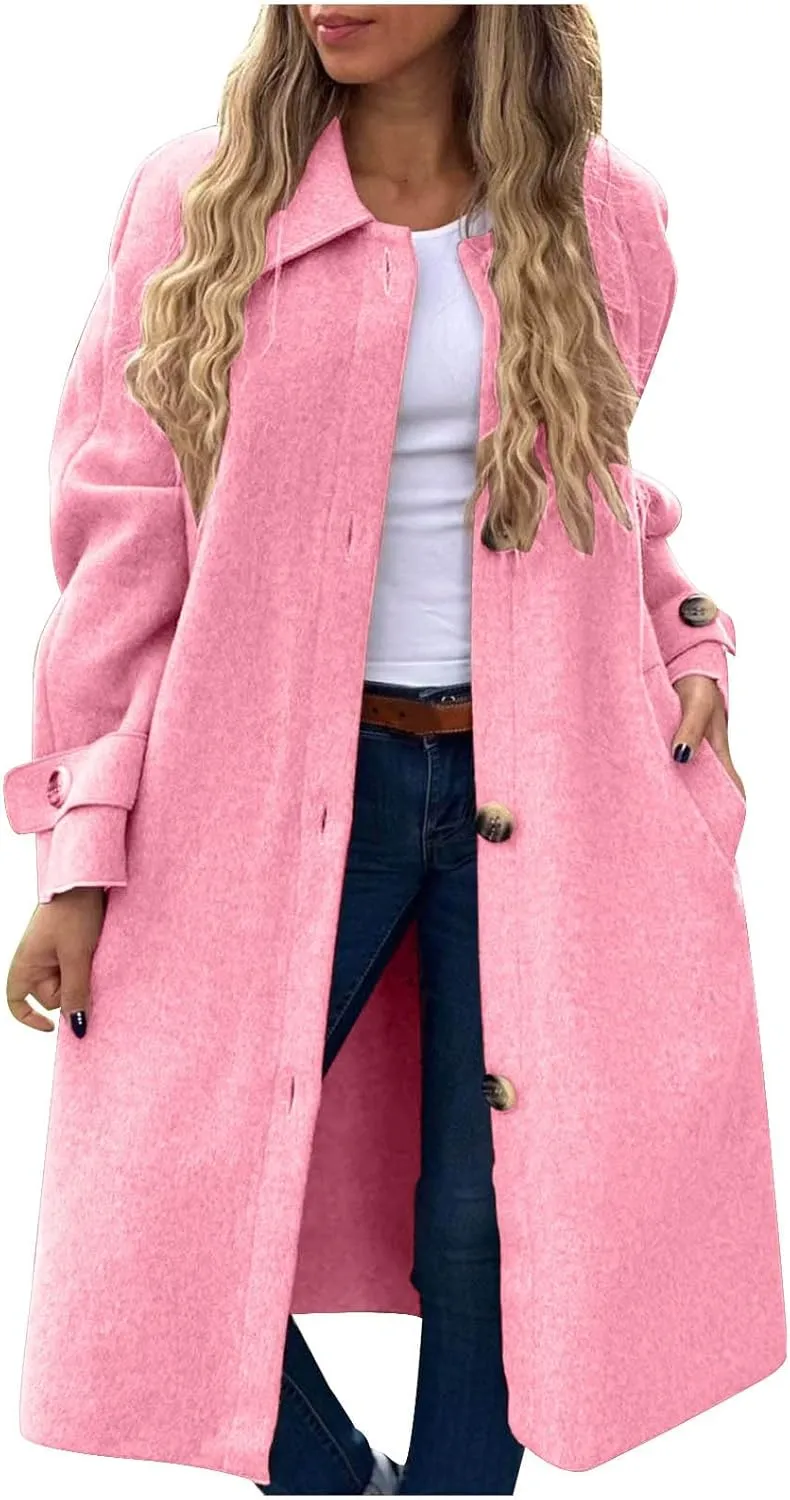 Trench Coat for Women, Classic Lapel Overcoat Outerwear Single Breasted Winter Jacket Windbreaker Long Warm Coats