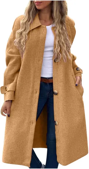 Trench Coat for Women, Classic Lapel Overcoat Outerwear Single Breasted Winter Jacket Windbreaker Long Warm Coats