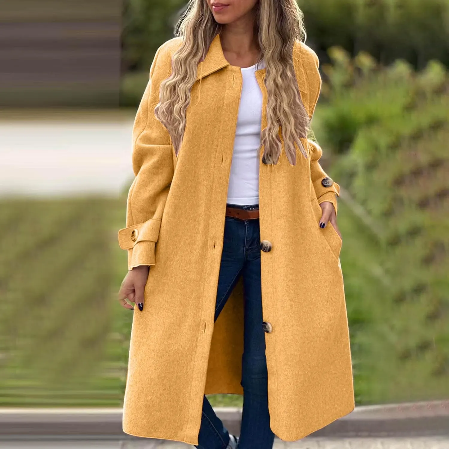 Trench Coat for Women, Classic Lapel Overcoat Outerwear Single Breasted Winter Jacket Windbreaker Long Warm Coats