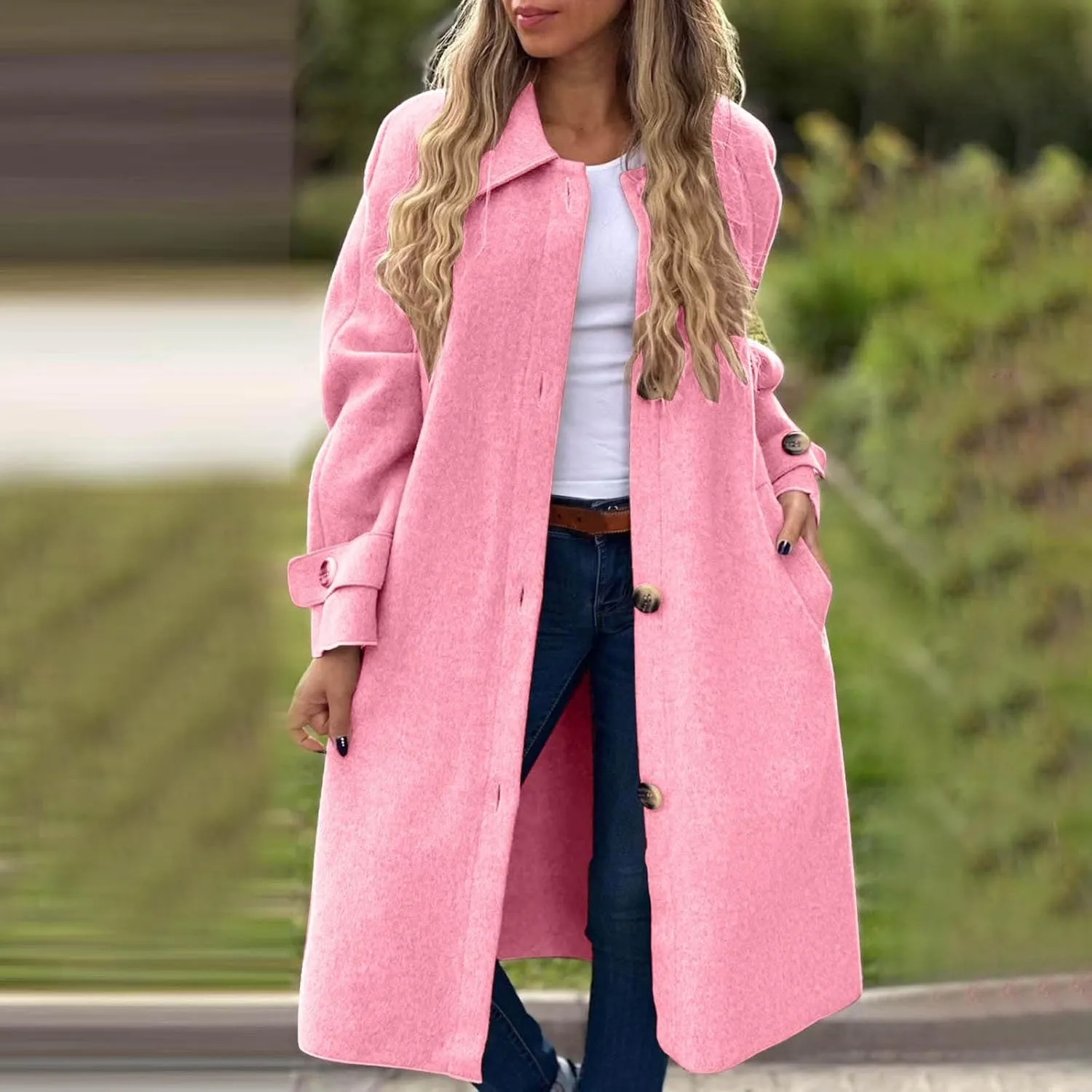 Trench Coat for Women, Classic Lapel Overcoat Outerwear Single Breasted Winter Jacket Windbreaker Long Warm Coats
