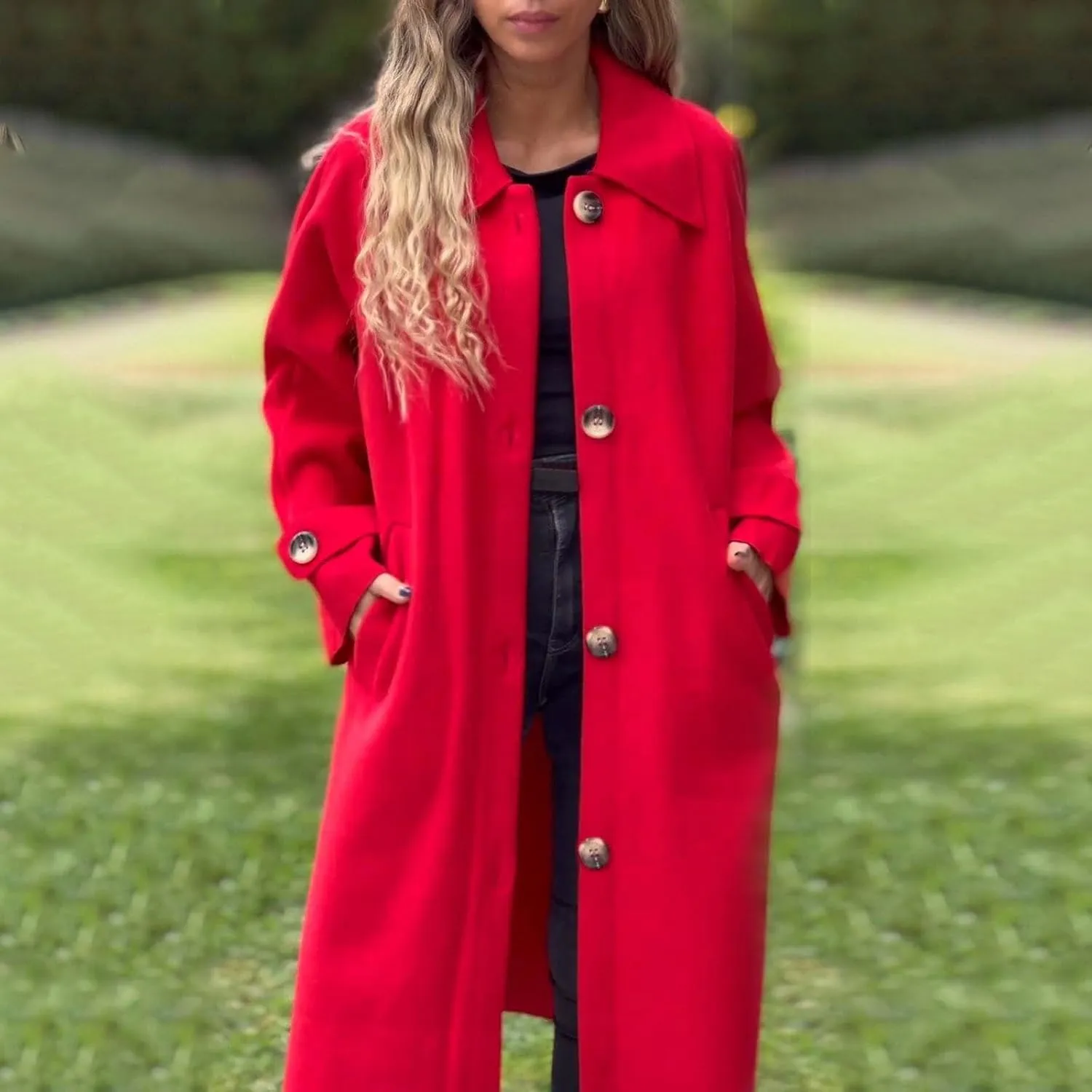 Trench Coat for Women, Classic Lapel Overcoat Outerwear Single Breasted Winter Jacket Windbreaker Long Warm Coats