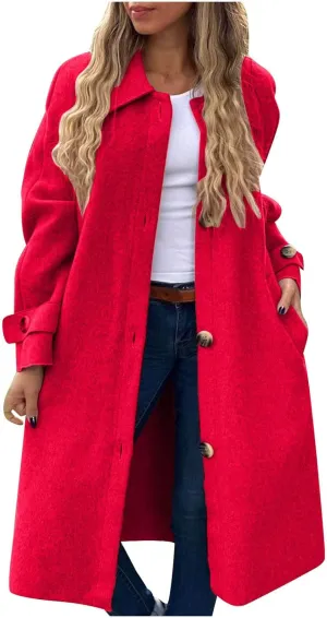 Trench Coat for Women, Classic Lapel Overcoat Outerwear Single Breasted Winter Jacket Windbreaker Long Warm Coats