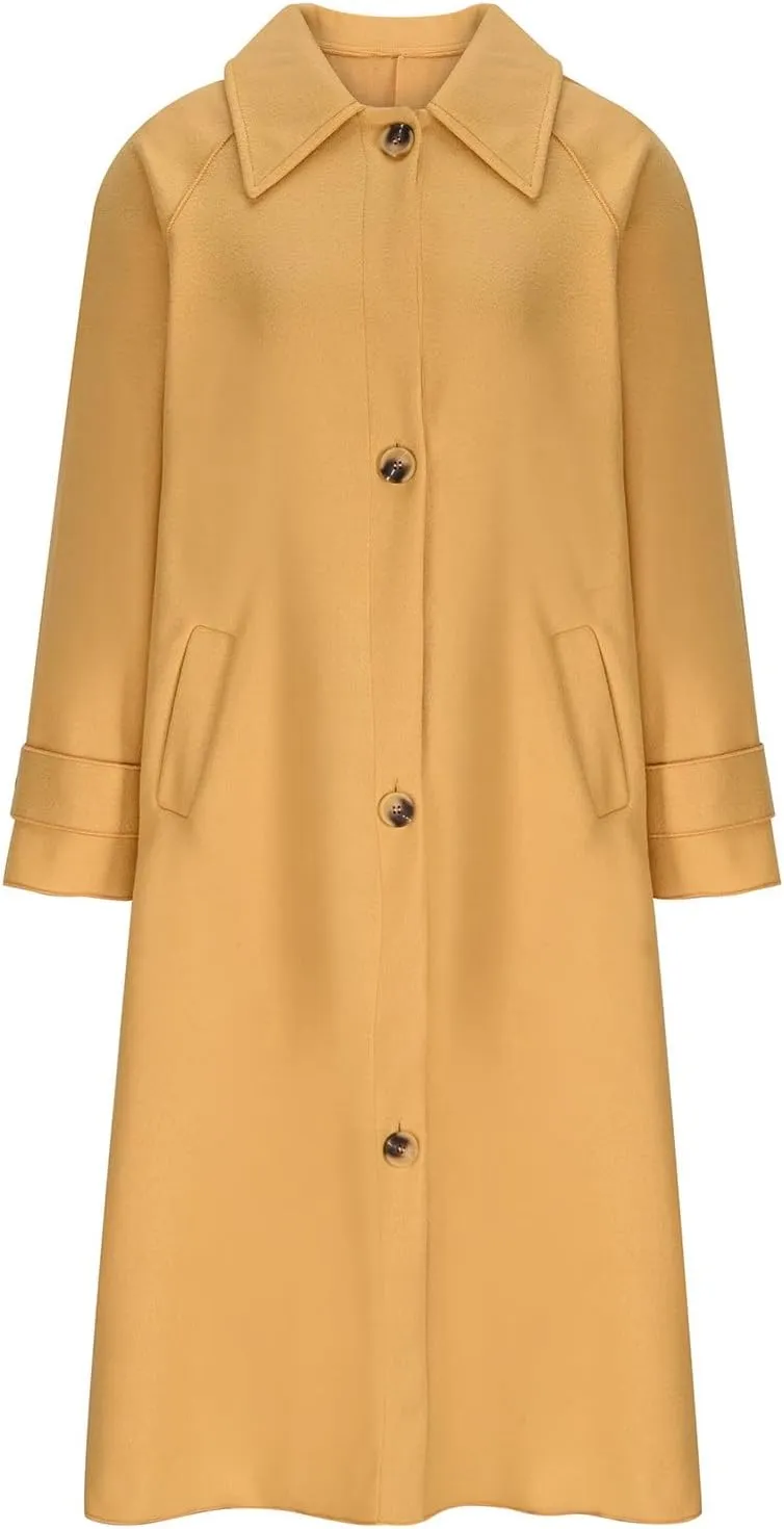 Trench Coat for Women, Classic Lapel Overcoat Outerwear Single Breasted Winter Jacket Windbreaker Long Warm Coats