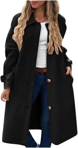 Trench Coat for Women, Classic Lapel Overcoat Outerwear Single Breasted Winter Jacket Windbreaker Long Warm Coats