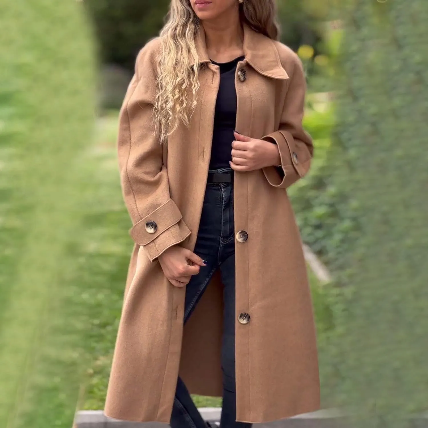 Trench Coat for Women, Classic Lapel Overcoat Outerwear Single Breasted Winter Jacket Windbreaker Long Warm Coats