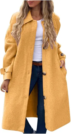 Trench Coat for Women, Classic Lapel Overcoat Outerwear Single Breasted Winter Jacket Windbreaker Long Warm Coats
