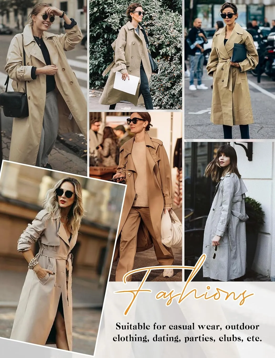 Trench Coat Women Double Breasted Windproof Classic Lapel Belted Long Outerwear Overcoat with Belt