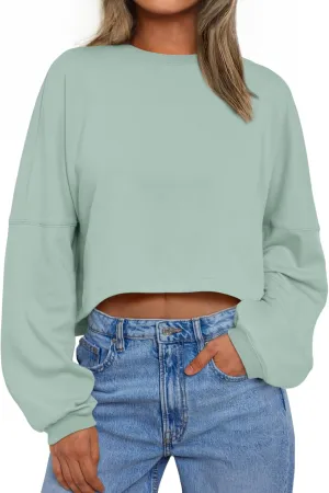 Trendy Queen Cropped Sweatshirts for Women Oversized Crewneck Sweaters Long Sleeve Tops Fall Winter Clothes 2025