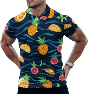 Tropical Fruits Pineapples Slim Fit Men's Short Sleeve Polo Shirts Quick-Dry Breathable Golf T-Shirt Tops
