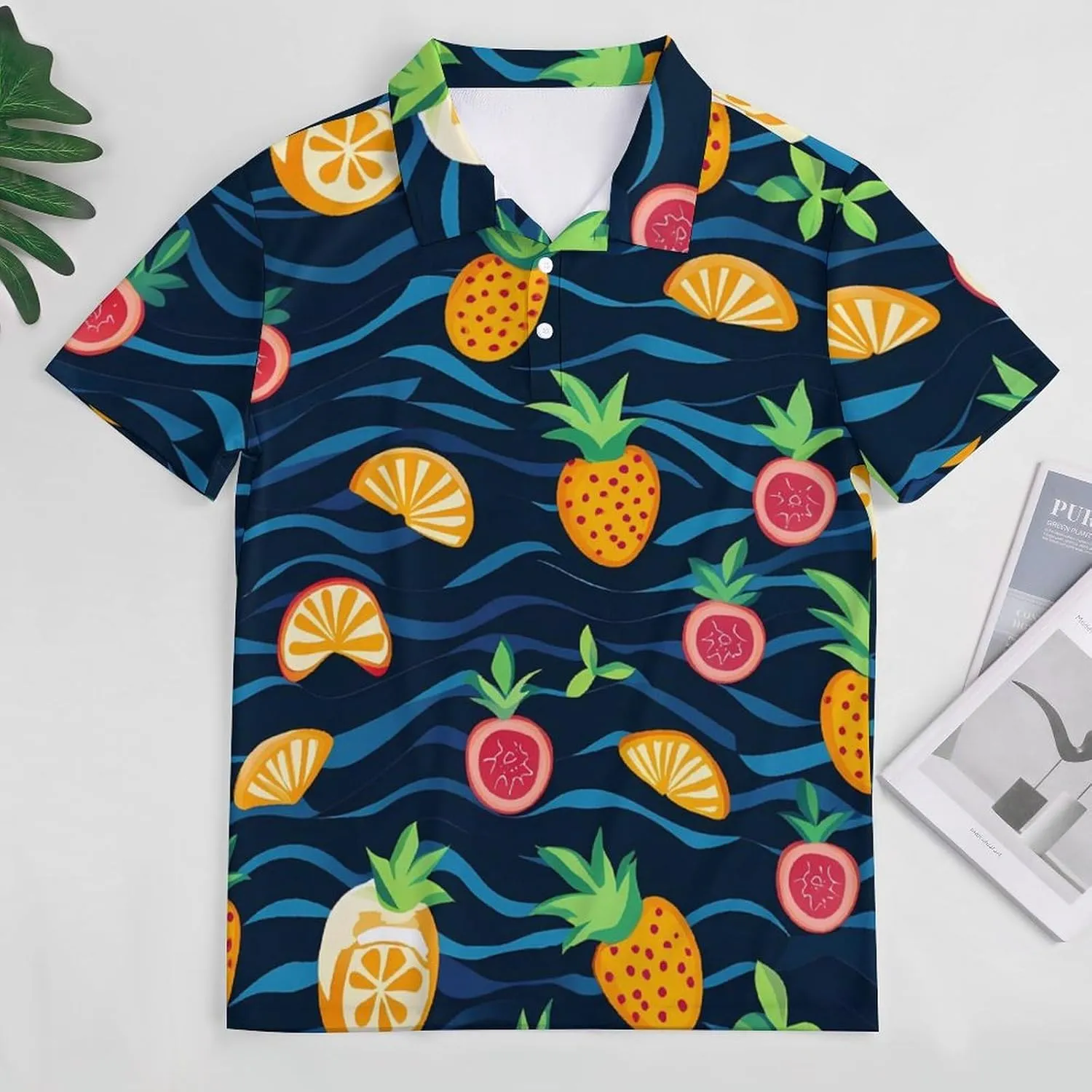 Tropical Fruits Pineapples Slim Fit Men's Short Sleeve Polo Shirts Quick-Dry Breathable Golf T-Shirt Tops