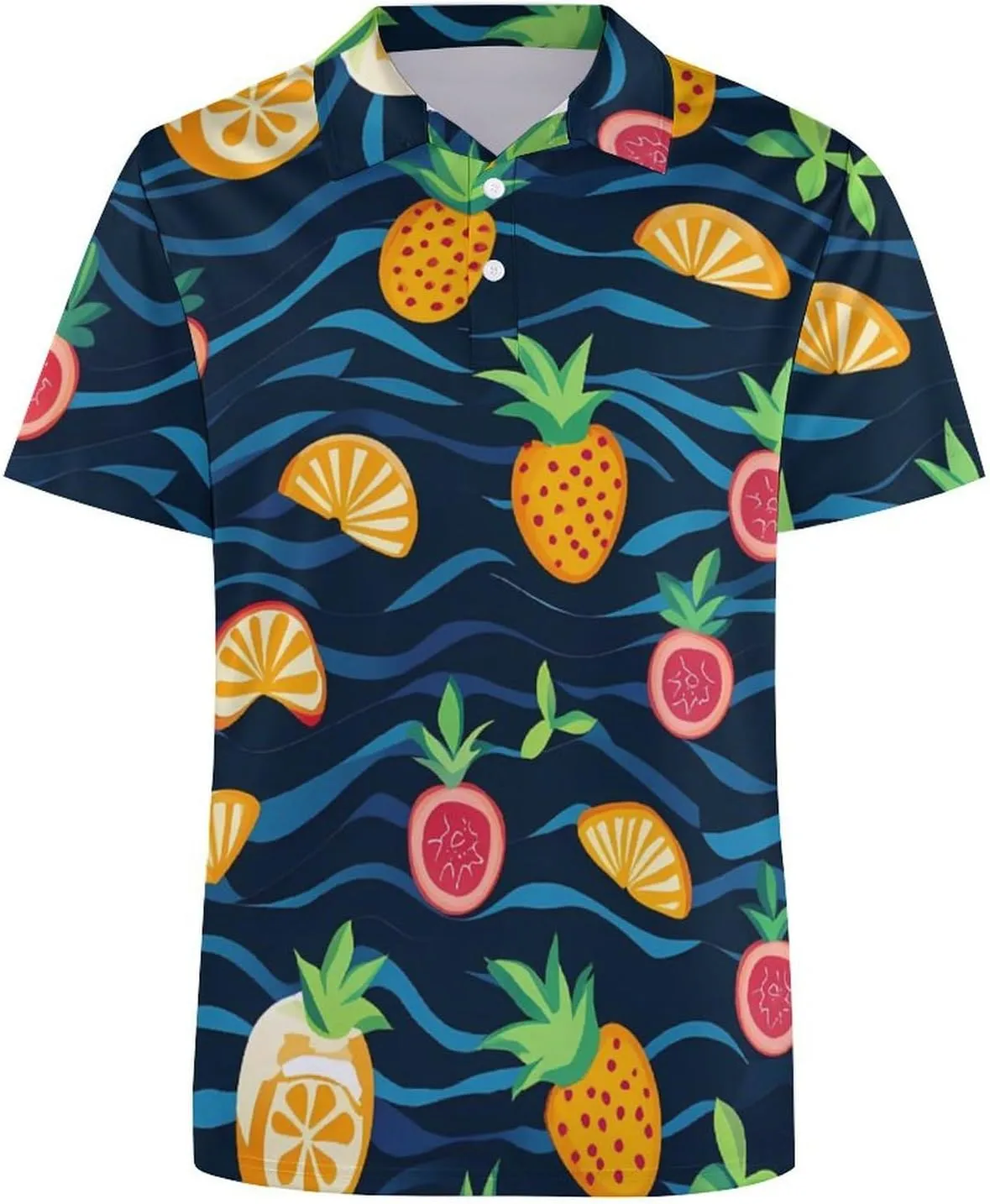 Tropical Fruits Pineapples Slim Fit Men's Short Sleeve Polo Shirts Quick-Dry Breathable Golf T-Shirt Tops