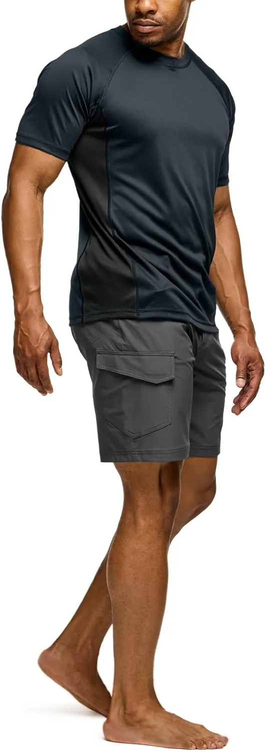 TSLA Men's Rashguard Swim Shirts, UPF 50  Protection Quick Dry, Stretch Comfort Fit, Flatlock Seams, Outdoor & Water Sports