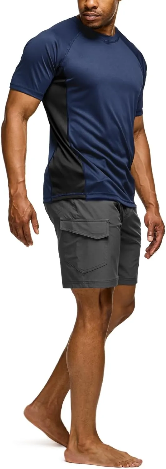 TSLA Men's Rashguard Swim Shirts, UPF 50  Protection Quick Dry, Stretch Comfort Fit, Flatlock Seams, Outdoor & Water Sports