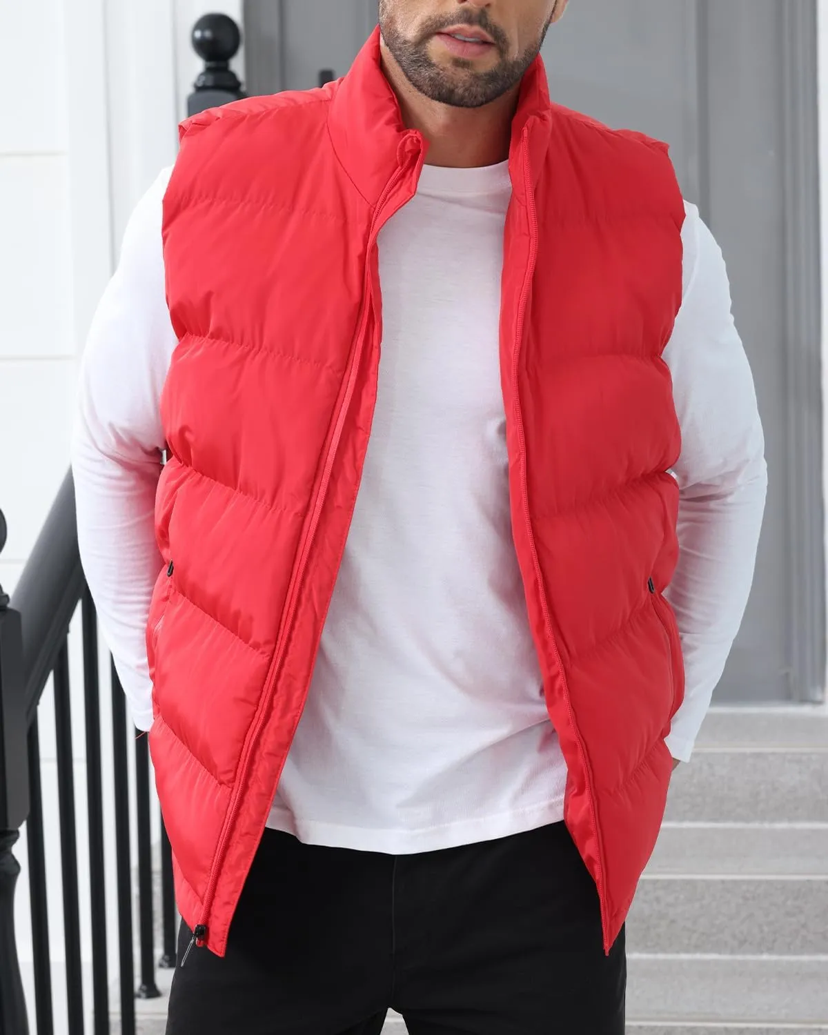 TUVEKE Men's Puffer Vest Sherpa Lined Outdoor Zipper Fleece Vest Warm Sleeveless Men Winter Jackets Water-Resistant M-3XL