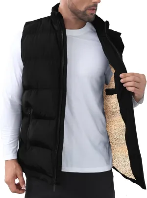 TUVEKE Men's Puffer Vest Sherpa Lined Outdoor Zipper Fleece Vest Warm Sleeveless Men Winter Jackets Water-Resistant M-3XL