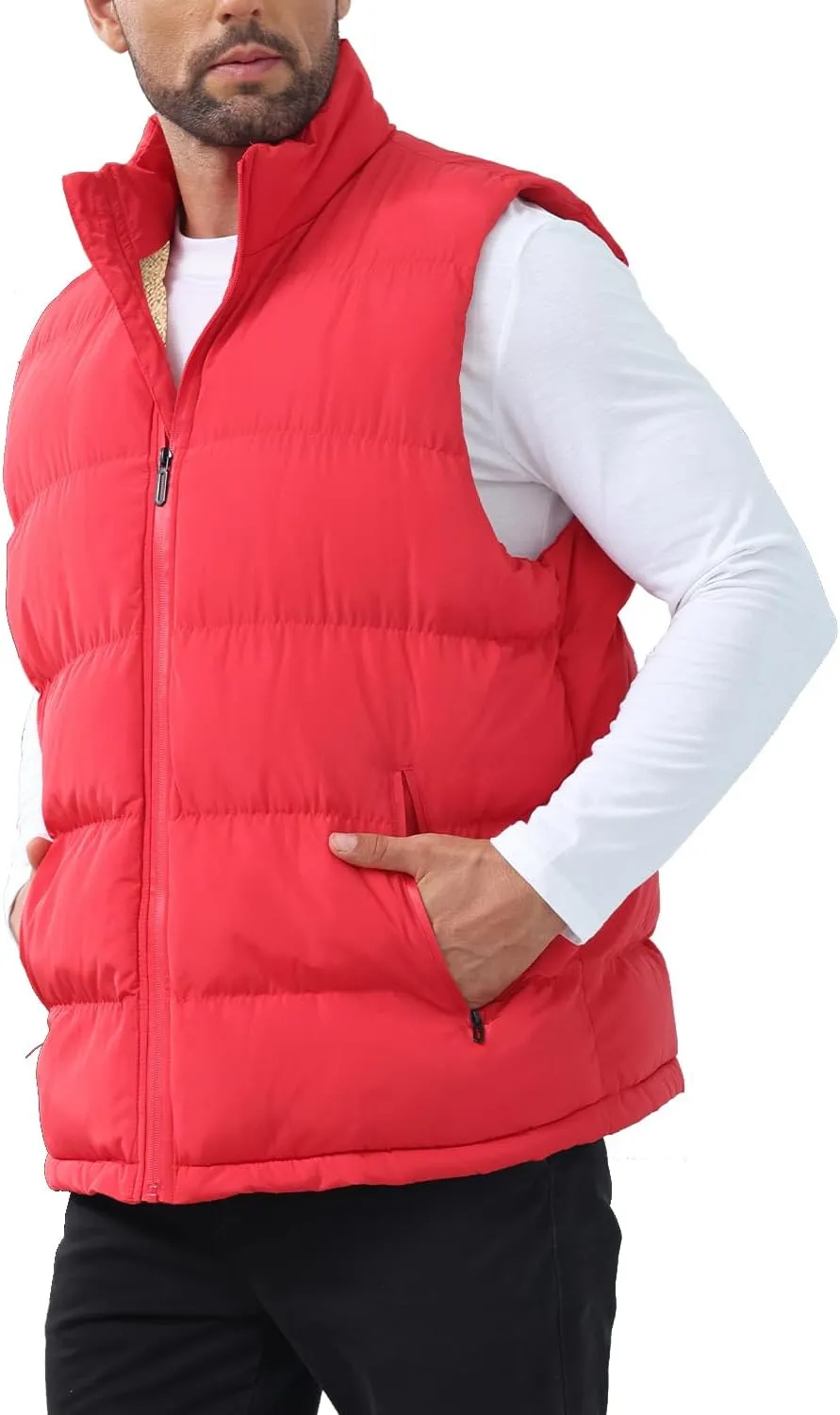 TUVEKE Men's Puffer Vest Sherpa Lined Outdoor Zipper Fleece Vest Warm Sleeveless Men Winter Jackets Water-Resistant M-3XL