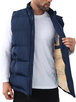 TUVEKE Men's Puffer Vest Sherpa Lined Outdoor Zipper Fleece Vest Warm Sleeveless Men Winter Jackets Water-Resistant M-3XL