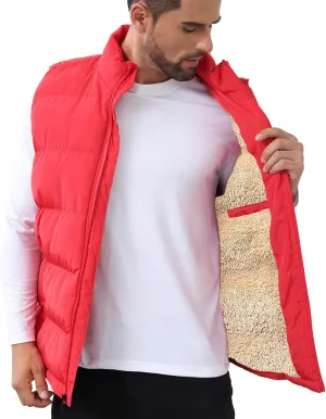 TUVEKE Men's Puffer Vest Sherpa Lined Outdoor Zipper Fleece Vest Warm Sleeveless Men Winter Jackets Water-Resistant M-3XL