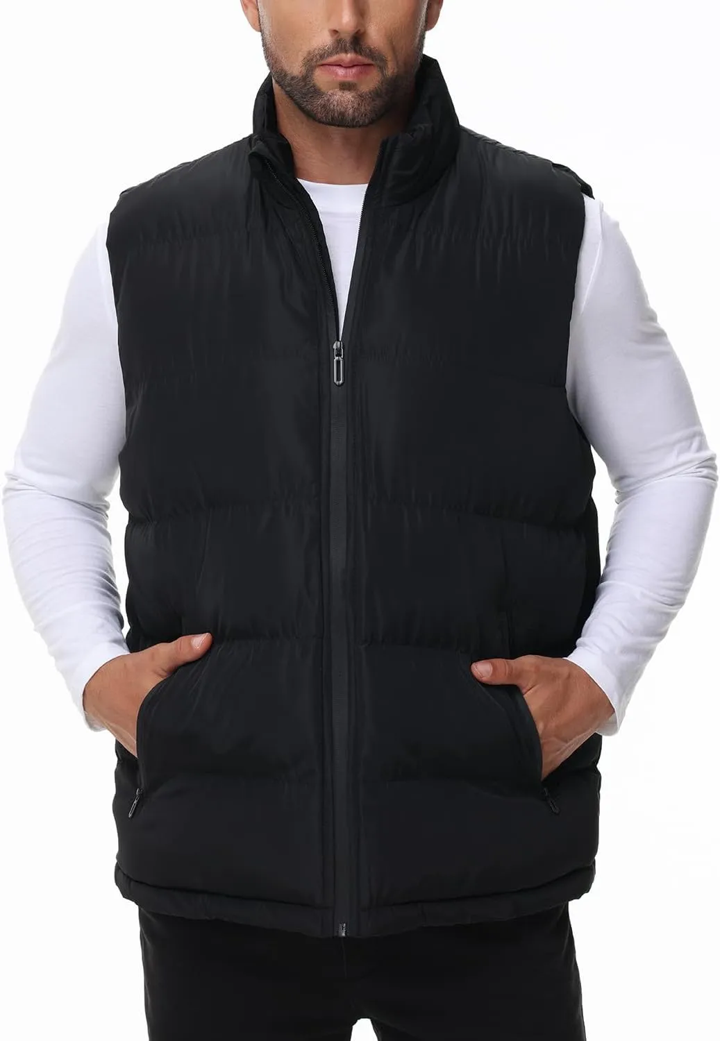 TUVEKE Men's Puffer Vest Sherpa Lined Outdoor Zipper Fleece Vest Warm Sleeveless Men Winter Jackets Water-Resistant M-3XL