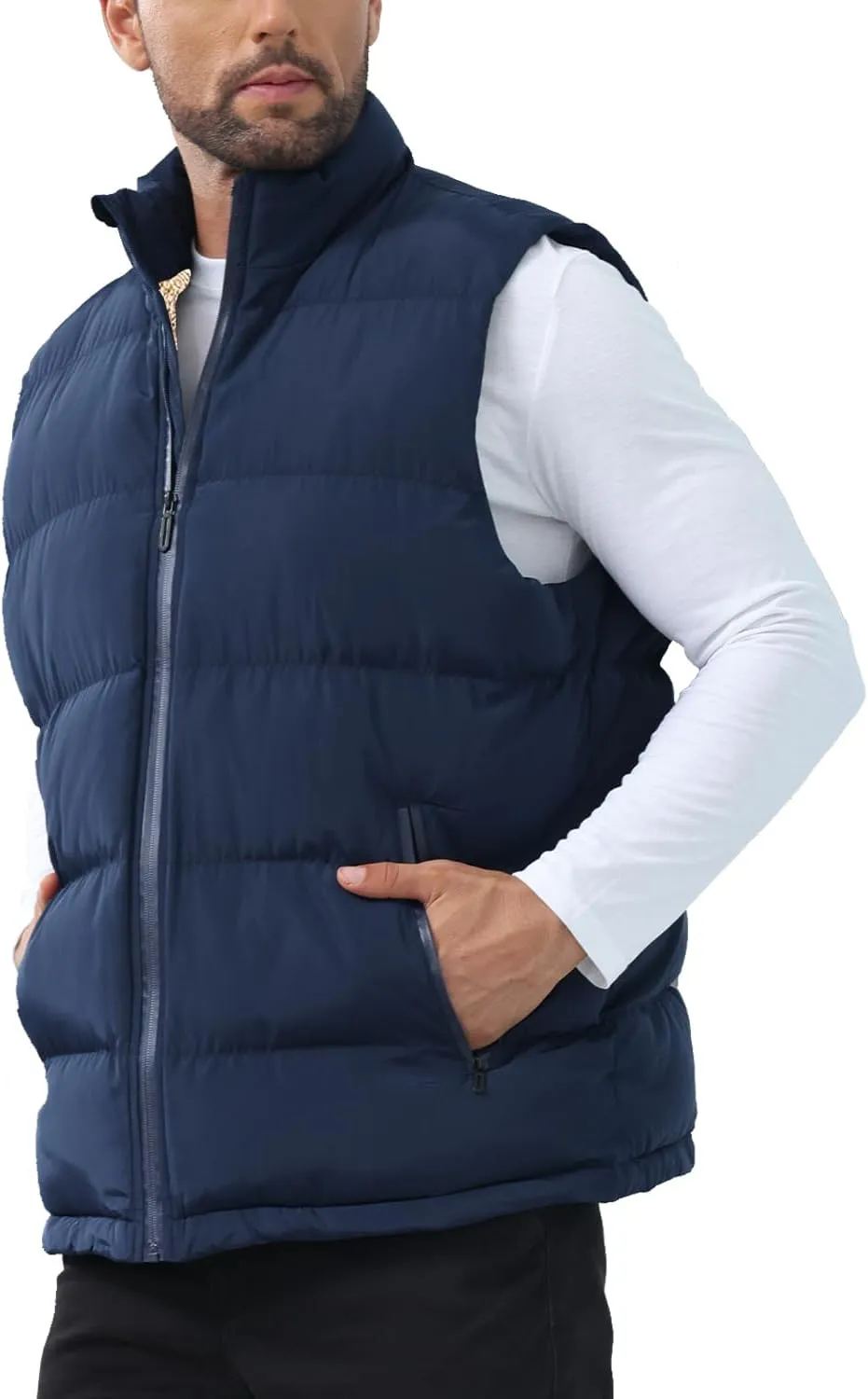 TUVEKE Men's Puffer Vest Sherpa Lined Outdoor Zipper Fleece Vest Warm Sleeveless Men Winter Jackets Water-Resistant M-3XL