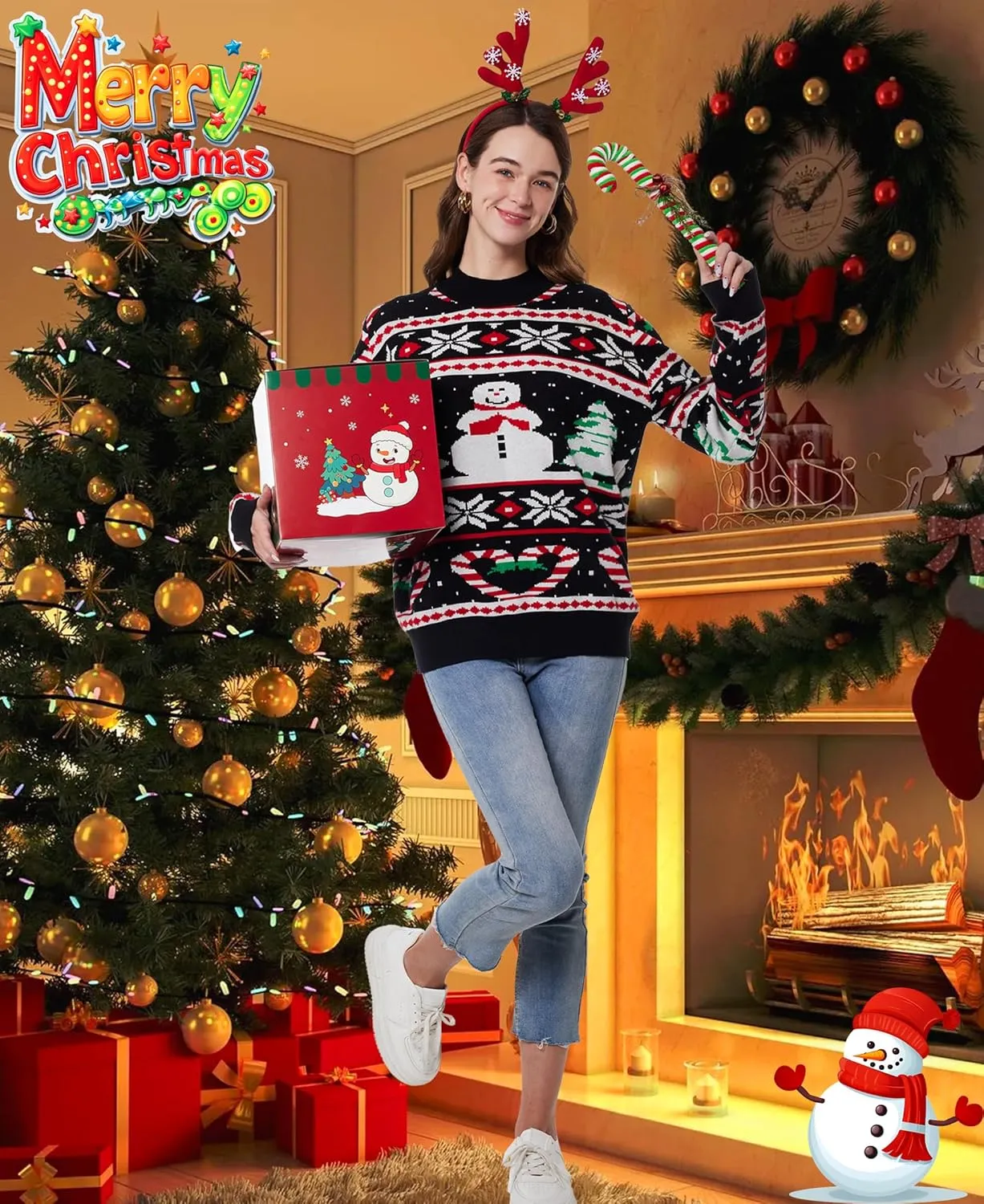 Unisex Ugly Christmas Sweaters Adult Long Sleeve Crewneck Sweaters Funny Top Pullover Xmas Party Family Gatherings